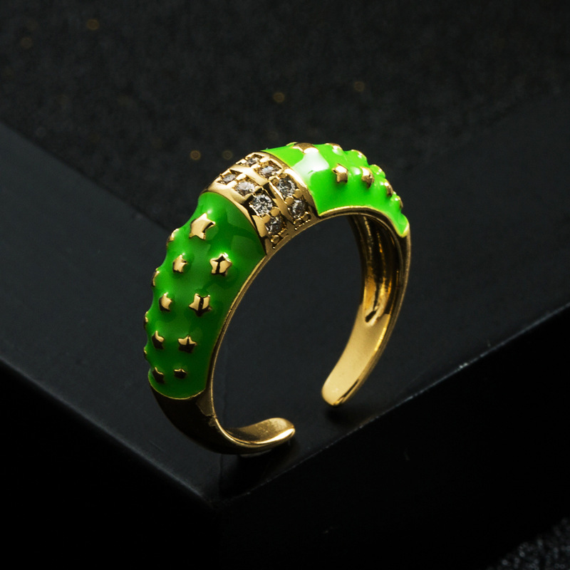 Moda Cobre Chapado En Oro Micro-set Zircon Goteo Aceite Anillo Abierto Mujeres display picture 2