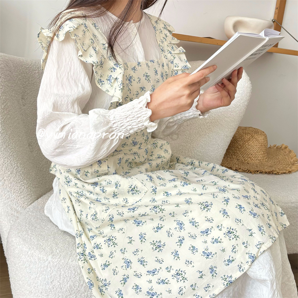 DCEA lavado algodón y lino con volantes delantal pequeño floral ins estilo coreano transfronterizo e-commerce hecho a mano Lolita