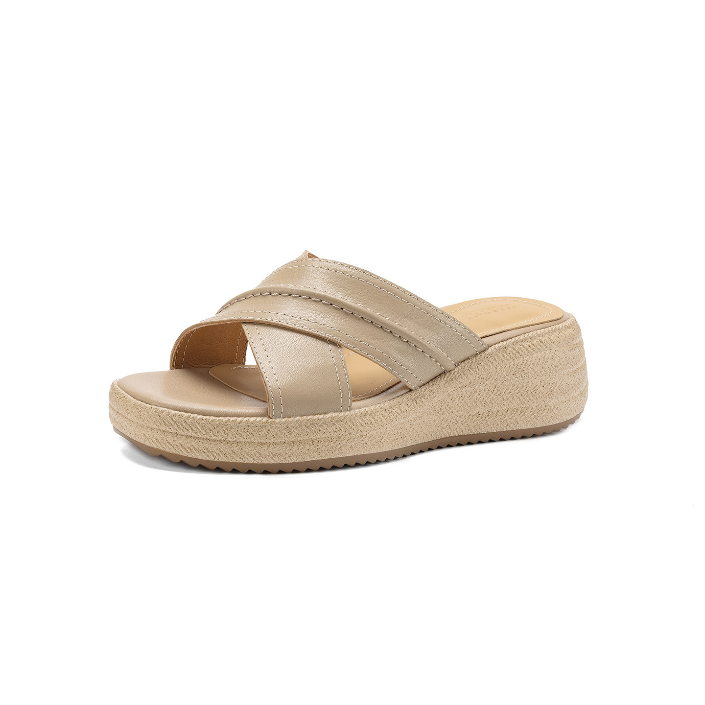 Dép sandal nữ quai chéo hở ngón đế dày da cừu — màu trắng ngà