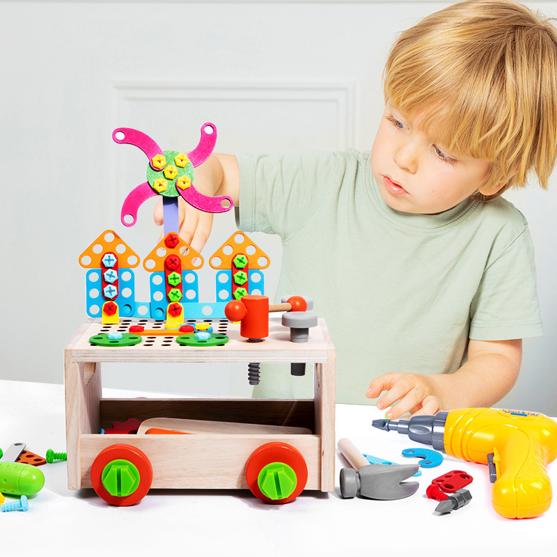 Nueva variedad infantil de madera tuerca de desmontaje combinación herramienta Mesa kindergarten educativo multi-funcional bloques de construcción de juguete