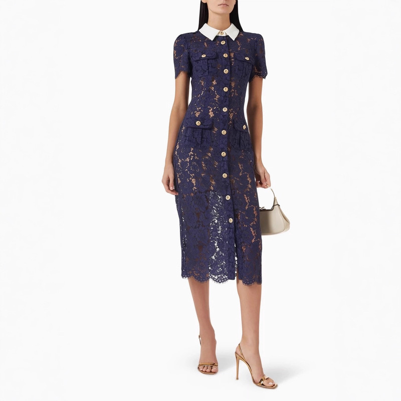 25 Summer Designer Trendy Brand Socialite Elegant and Intellectual Elegant Flower Lace Short-Sleeved Slim Slim Dress 25 Summer Designer Trendy Brand Socialite Elegant and Intellectual Elegant Flower Lace Short-Sleeved Slim Slim Dress