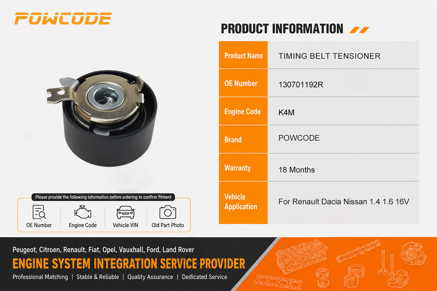 130701192R Is Suitable for Renault K4M Engine Timing Tensioner Pulley 130703001R