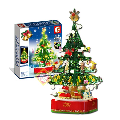 Christmas tree building blocks Senbao 601097 music box boys and girls educational assembly toys music box children's Christmas gift