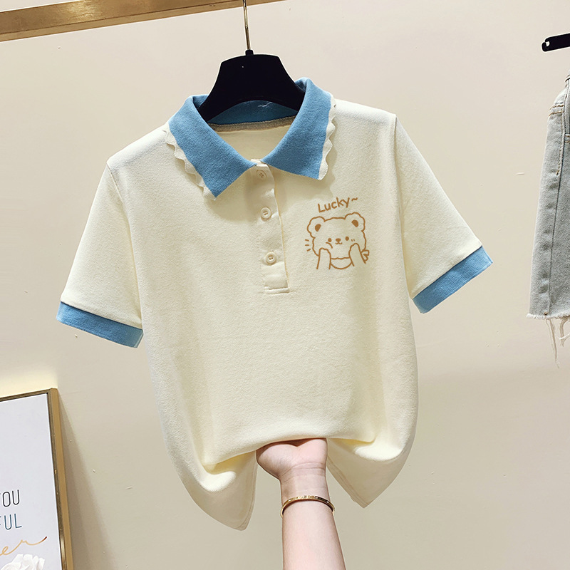 Summer 2025 New Women's Clothing Contrast Color Unique POLO Shirt Loose Short-sleeved T-shirt Junior Senior high school Student Niche Top