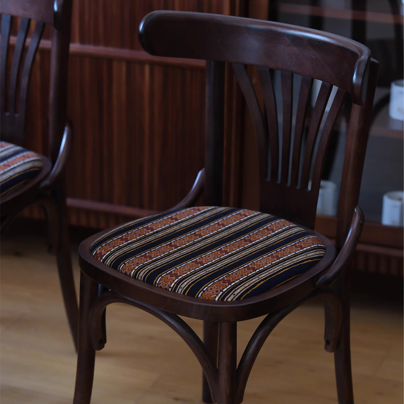 法式北欧国风临海实木餐椅中古软包家用餐厅靠背椅子餐厅TON56|undefined