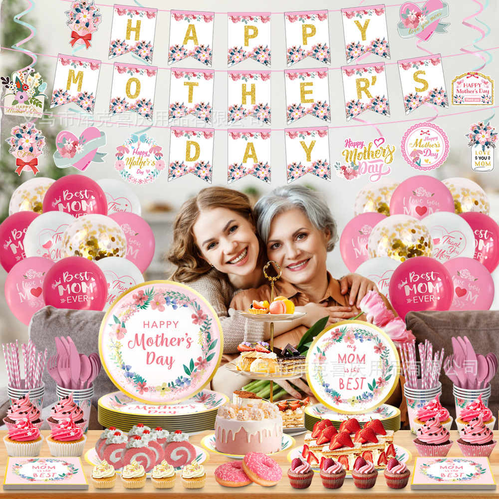 Nuevo Día DE LA Madre tema de la flor del partido decoración suministros Día DE LA Madre tire de la bandera bandeja de papel cubierta de la decoración del tejido