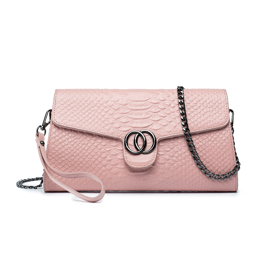 Crocodile Embossed Banquet Women's Fashion Small Dress Envelope Genuine Leather Clutch Shoulder Crossbody Evening Bag - Thumbnail 7
