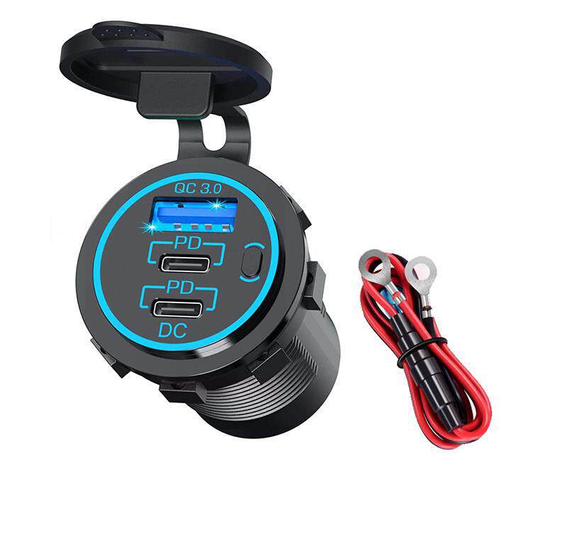 Motorcycle modified USB fast-charging car charger with waterproof cover, vehicle charging port, universal charger for cars and trucks