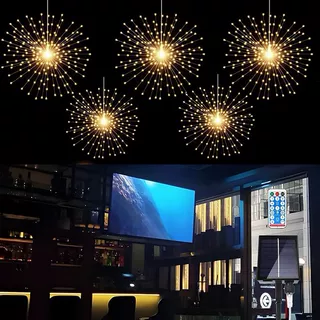 跨境现货LED太阳能悬挂烟花灯露营天幕氛围灯串户外满天星装饰灯