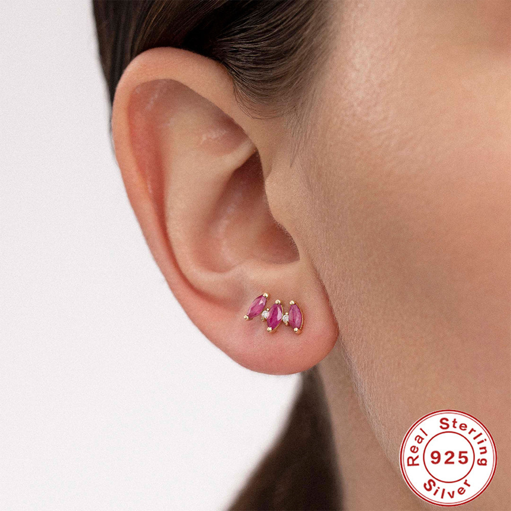 Daily Occasion 1 Pair 925 Sterling Silver Zircon Geometric Ear Studs