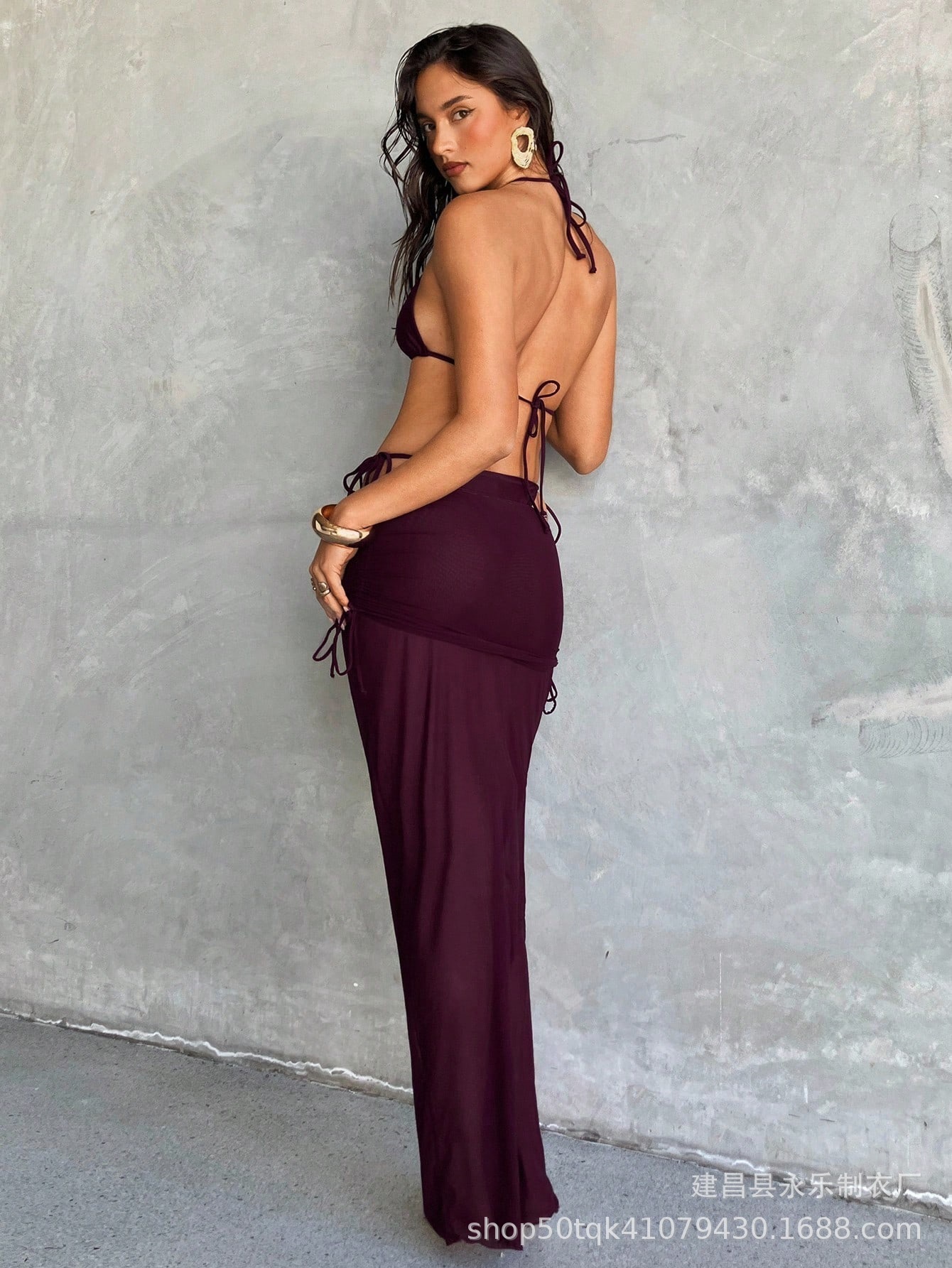 2026 verano trajes de baño de playa nuevos trajes de baño europeos y estadounidenses de manga larga ropa de protección solar de malla de tres piezas trajes de baño para mujeres