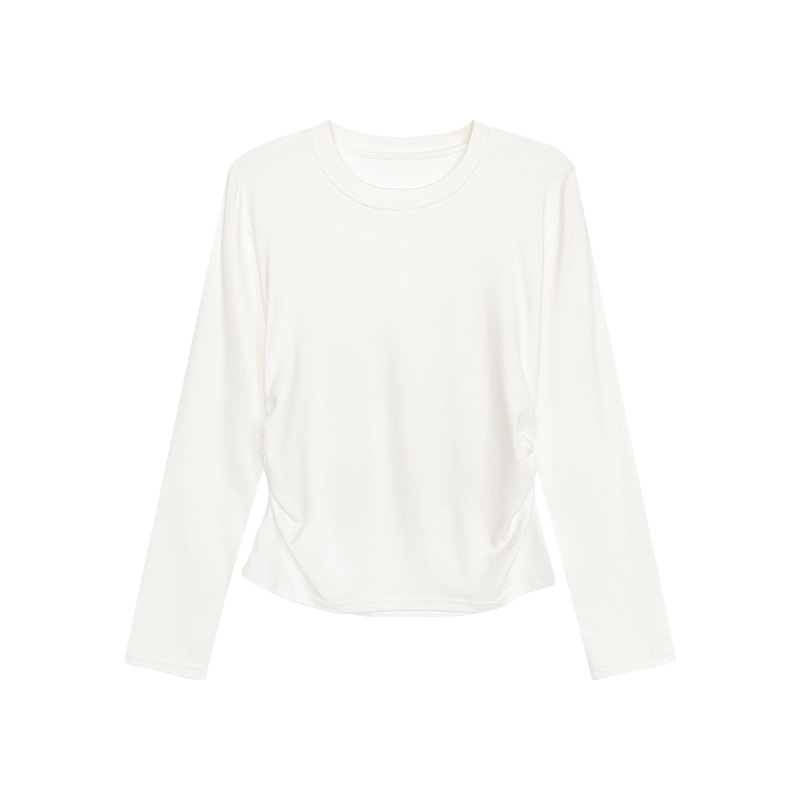 (2개) 블로거 추천 [웨어 앤 테이크 케어] 가을과 겨울 캐주얼 라운드 넥 긴소매 주름진 허리 티셔츠베이스 셔츠의 한국판