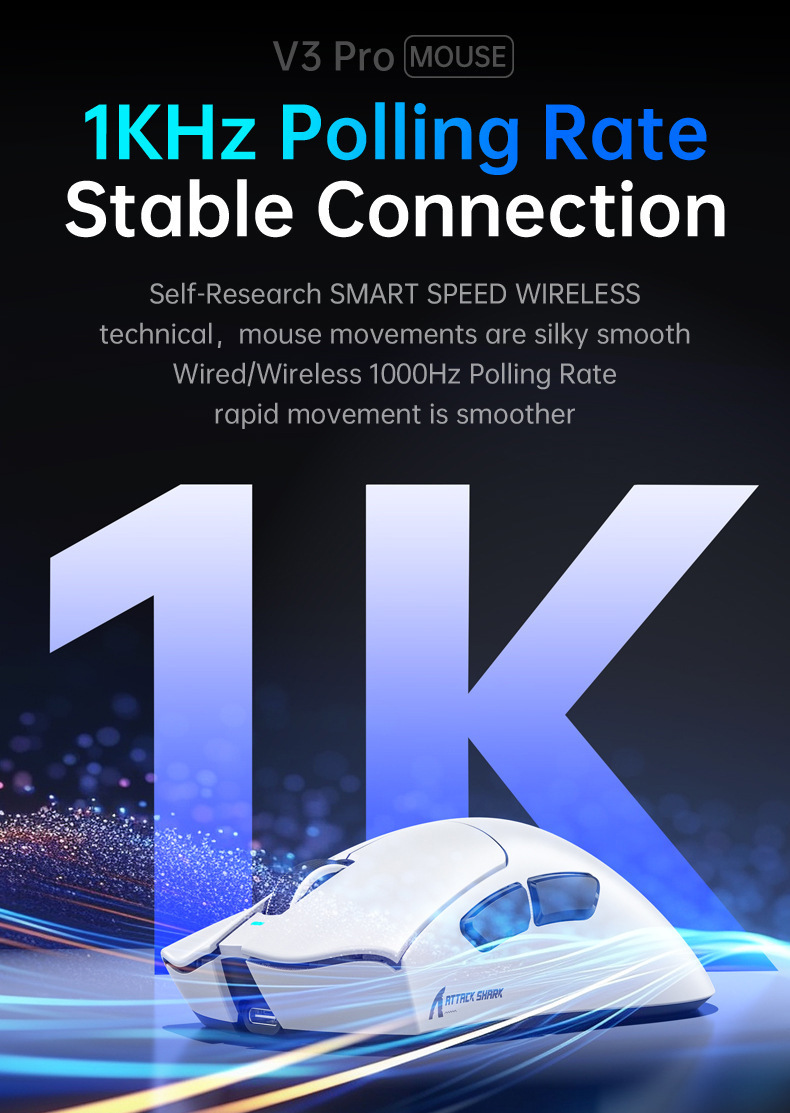 AttackShark V3PRO Mouse, Lightweight, Video Game, The Third Mock Examination, Wireless Bluetooth, RGB Seat, Rechargeable_voghion.com