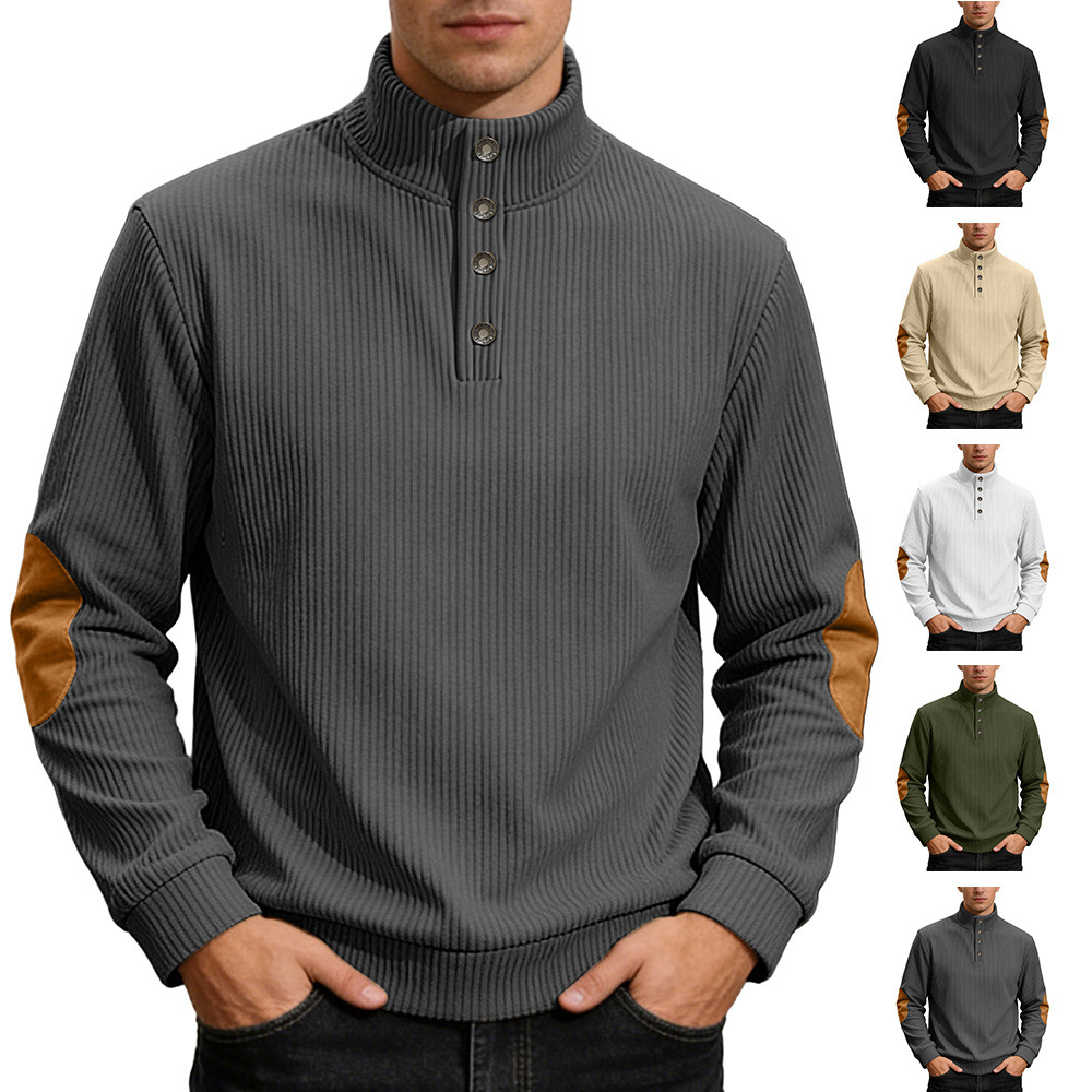 Nueva chaqueta jacquard a rayas de color sólido para otoño e invierno, estilo europeo y americano, con cuello alto y mangas largas, sudadera informal para exteriores para hombre.