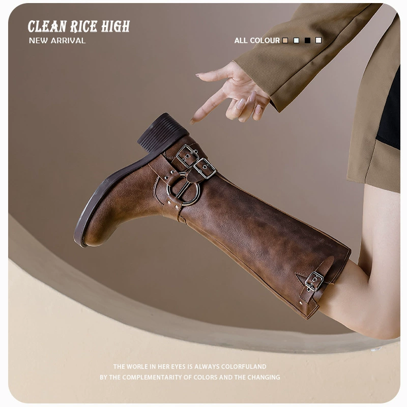 Cavaliers Boots Women's Rough Heading High Boots 2024 Winter Retro Merades Western denim boots, but knee boots