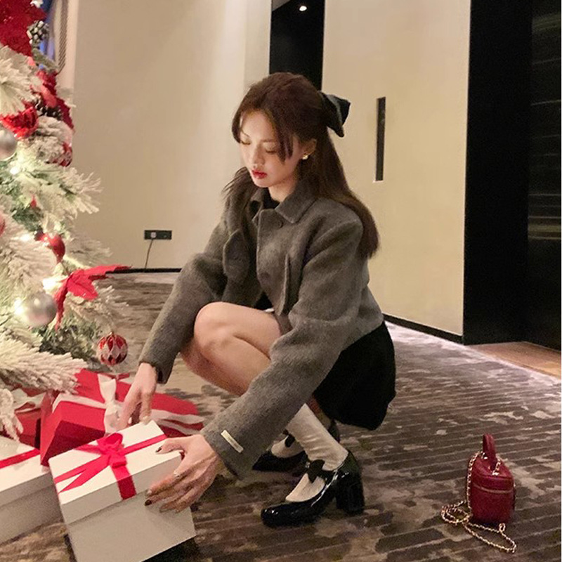 Uva mamá oro Madeline ~ francés arco punta redonda tacón grueso estilo de Chanel Mary Jane zapatos cuero para las mujeres