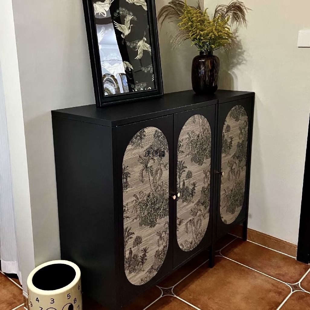 Medieval Style Iron Cabinet, Iron Sideboard, Living Room Tea and Wine Cabinet, Retro Entrance Storage Cabinet, Furniture Black Cabinet