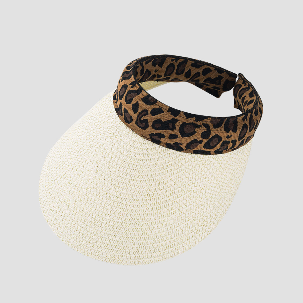 Wholesale Korean Sun Hat Small Leopard Print Straw Hat Empty Top Cap Summer Sunshade Beach Hat display picture 9