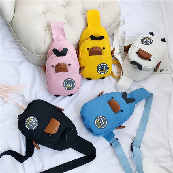 Children's Bags 2026 New Korean Style Cartoon Little Yellow Duck Canvas Chest Bag Casual Cute One-Shoulder Cross-Body Small Backpack