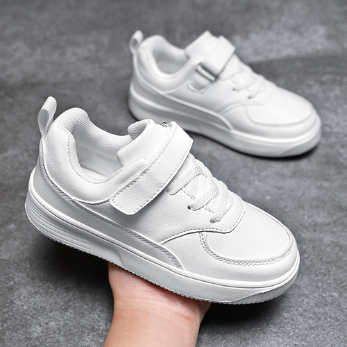 White canvas sneakers for boys and girls, new spring edition, leather surface, waterproof, suitable for older children.