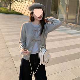小个子新款上衣女设计感蝴蝶结假两件毛衣针织衫毛衫图片色有吊牌