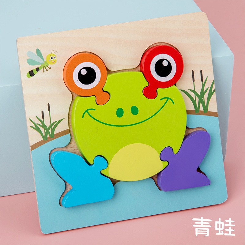 Simulación de madera de dibujos animados vehículo animal rompecabezas educación temprana bloques de construcción niños bebé cognición rompecabezas tridimensional al por mayor