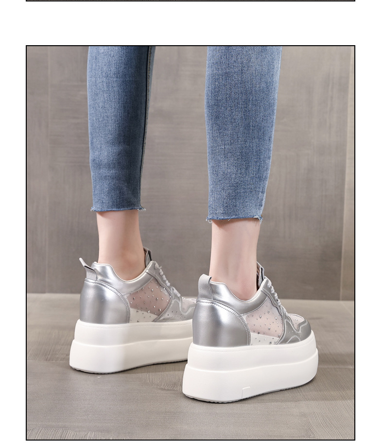 Giày sneaker nữ đế dày tăng chiều cao, mặt lưới thoáng khí, phối trắng đa năng — bạc trắng chi tiết 13