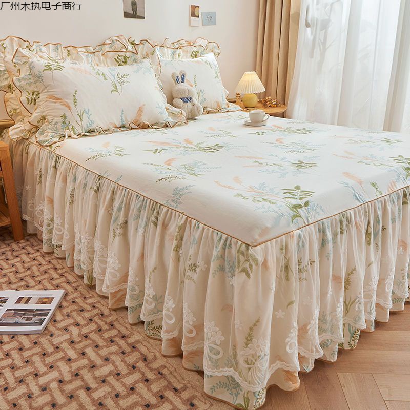 棉印花床裙三件套韩式公主风棉床罩12m床套15m床围18米2米