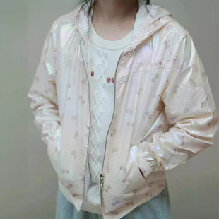 [in Stock] 2024 Spring/Summer New Children's Gold Foil Cherry Print Sun Protection Cardigan Jacket
