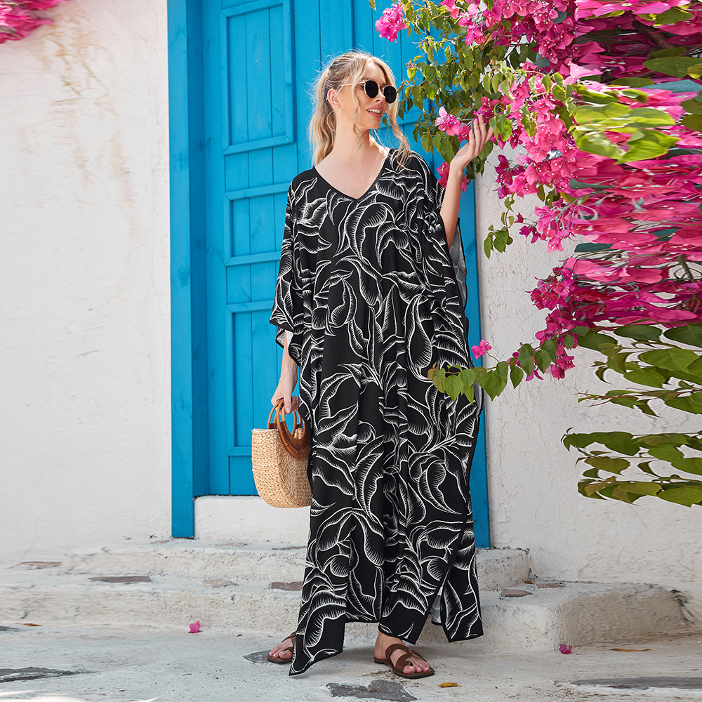 Transfronterizo europeo y americano nuevo impreso con cuello en V playa blusa suelta traje de vacaciones bikini blusa 3909