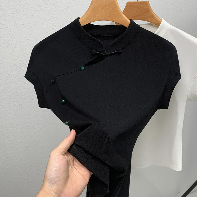 Nuevo estilo chino chaleco de manga corta para mujer, verano de 2025, nuevo estilo retro, diseño de hebilla de disco, camiseta con mangas image 7