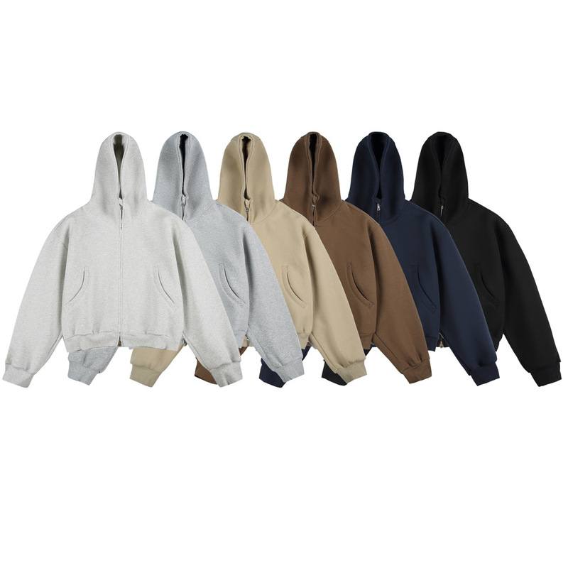 500G Heavy American High Street cleanfit Short Hooded Sweater for Men and Women Loose Thickened boxy Cardigan Jacket