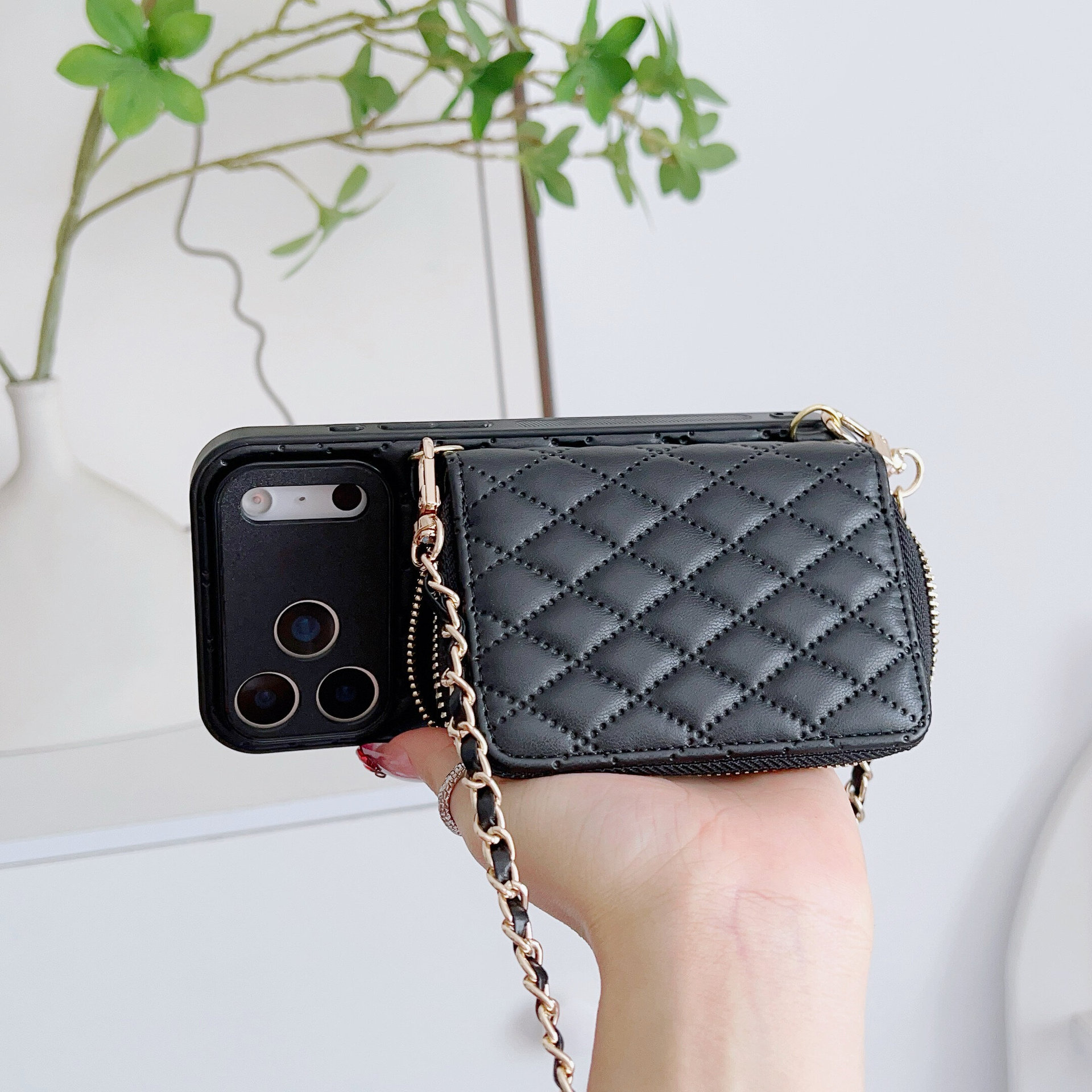 TechGlobe Adatto per iPhone 17 Pro Max Stile Porta Carte con Cerniera Telefono Huawei Samsung Tracolla Protettiva in Pelle_voghion.com