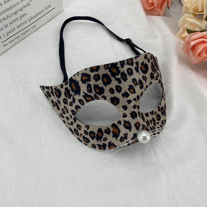 Amazon nueva máscara de Halloween rotty leopardo máscara de baile de máscaras mitad cara máscara de color sólido carnaval