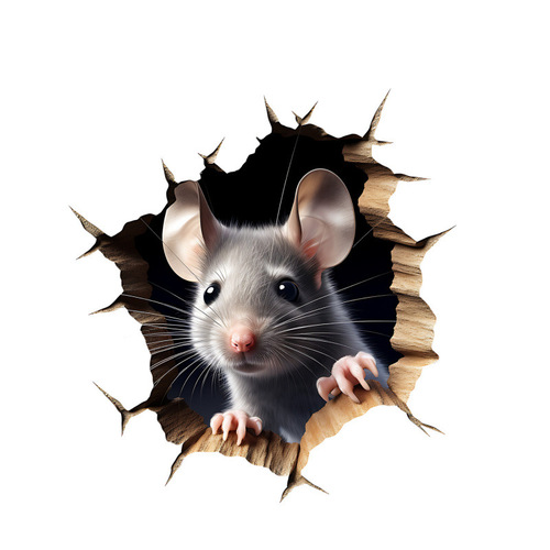Grey Melancholy 3D Effect Probe Mouse Hole Living Room Bedroom Entrance Home Decor Background Wall Decal