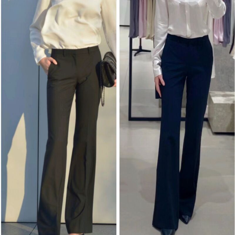 Early Autumn Women's Triacetate Blend Flared High-Waisted Long Pants, Floor-Length Pants, Magic Length-Enhancing, Leg-Lengthening, Slimming, Casual
