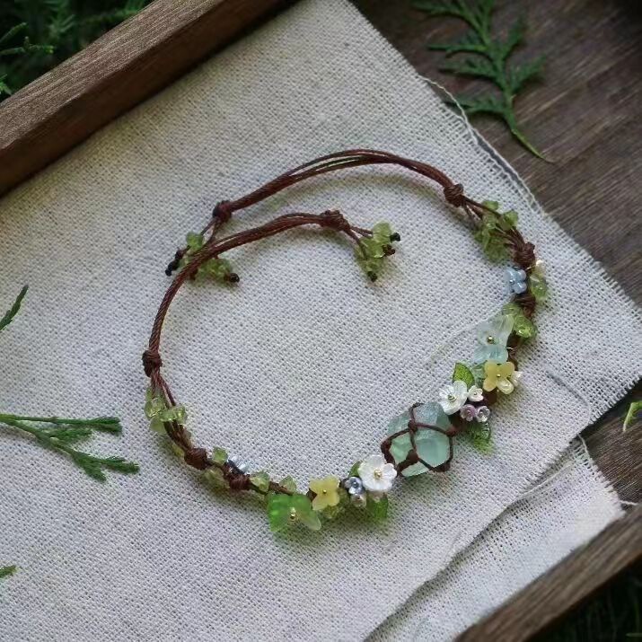 Endless Summer: Your Little Forest Popular Bracelet - Forest Style Small Flower Green Fluorite Bracelet Woven Bracelet