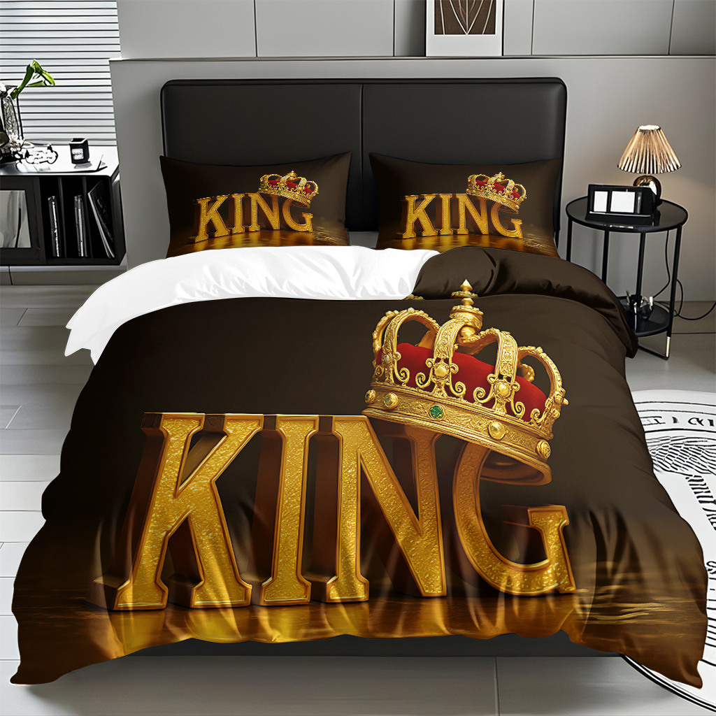 TEMU / JIT textil doméstico alfabeto digital impresión molido conjunto textil doméstico suave piel transpirable colcha cubierta de almohada combinación