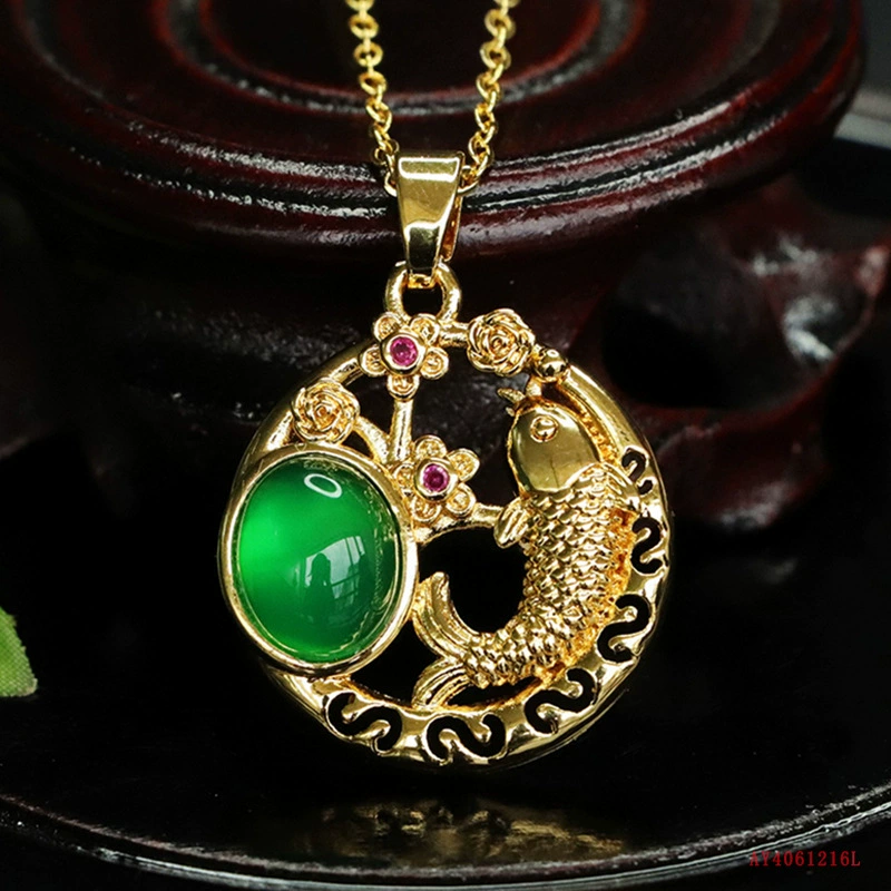 Aiyu натуральный халцедон кулон ледяной зеленый агат кои ожерелье кристалл ювелирные изделия в прямом эфире AY4061216