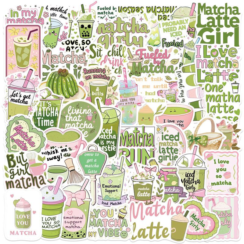 50 Cartoon Matcha Girl Aesthetic Graffiti Stickers Decorate Guitar Notebook Luggage DIY Cross-Border Wholesale