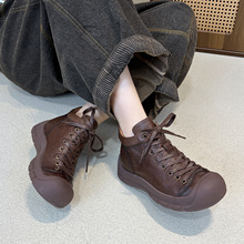 头层牛皮平底包头马丁靴女2025秋冬新款系带高帮休闲女鞋真皮短靴