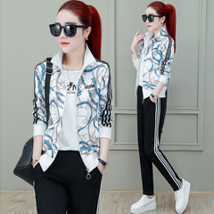 2024 New Long-Sleeved Sportswear Set Women's Spring and Autumn Fashion Printed Plus Size Slim Fit Casual Sweatshirt Three-Piece Set 