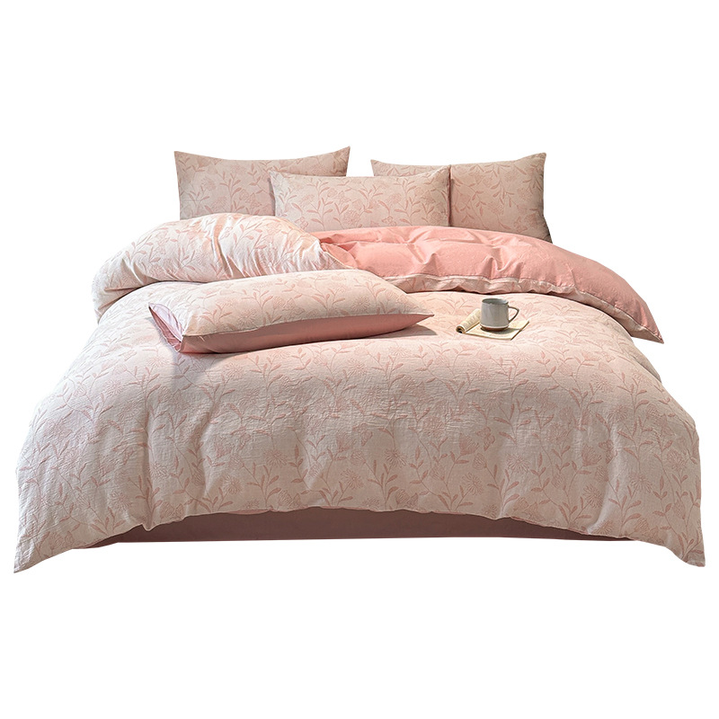 Nuevo tipo A piel de algodón doble cara teñido Jacquard flor simple cuatro piezas de sábanas fabricantes al por mayor