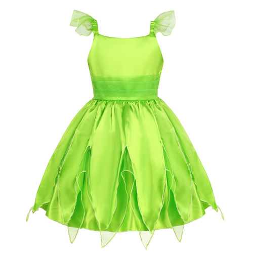 Children's Day Halloween Role-Playing Green Flower Fairy Tinkerbell Dress Elf Princess Dress One Piece