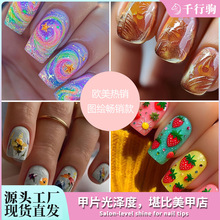 外贸图绘欧美指甲贴片 甜酷穿戴甲片高级感 美甲跨境批发nail art