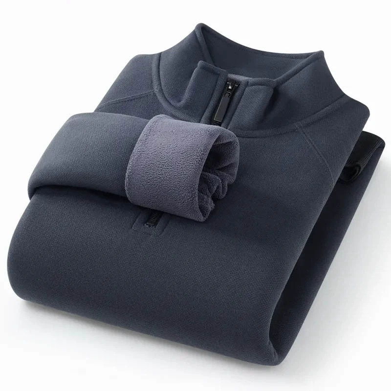 Осенне-зимняя мужская термобелье из овечьей шерсти, флисовая рубашка с одинарным верхом и воротником-стойкой, на флисовой подкладке и утолщенная