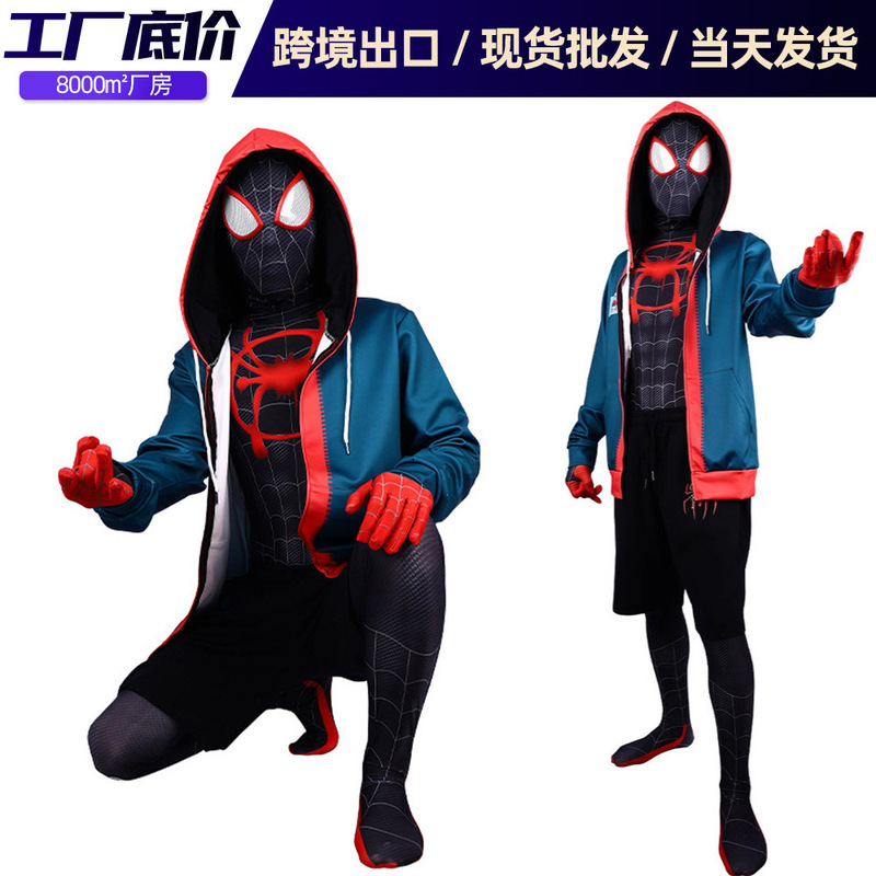 Spider-Man Cos Parallel Universe Little Black Spider Miles Hooded Jacket 3D Anime Cosplay Sweatshirt Shorts Spider-Man Cos Parallel Universe Little Black Spider Miles Hooded Jacket 3D Anime Cosplay Sweatshirt Shorts