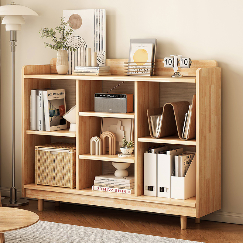 Full solid wood bookshelf, home standing simple storage cabinet, office multi-layer storage bookcase, school classroom small narrow cabinet
