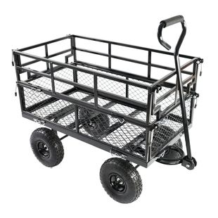 Double-Layer Elevated Black Outdoor Four-Wheel Trailer Folding Cart for Transporting Sweet Potatoes and Yams