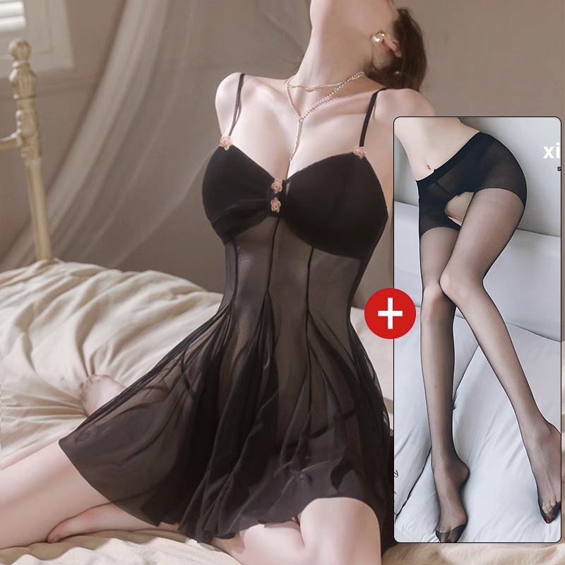 블랙 끈 오픈 스타킹